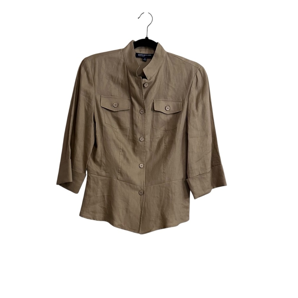 Jones NY Tan Linen Button Down Top Size Medium